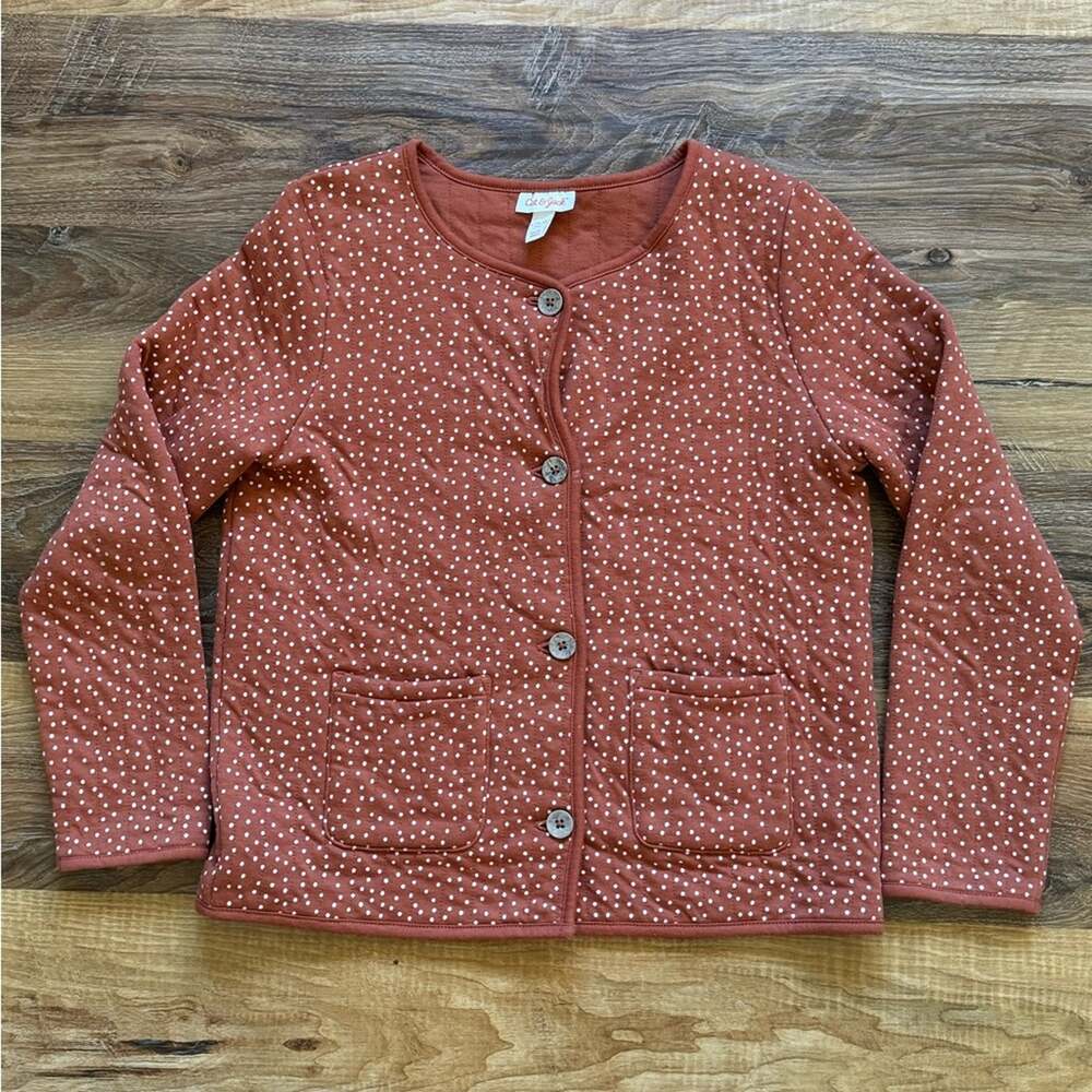 Cat & Jack Girls' Cinnamon White Polka Dot Button Front Cardigan Size L (10/12)